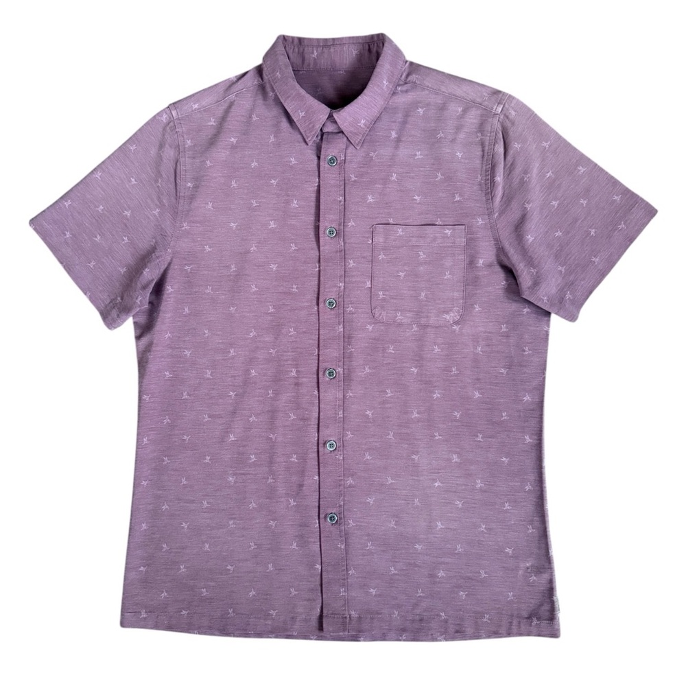 Vuori Short Sleeve Bridge Button Down Shirt Men’s Size Medium Terracotta Bird